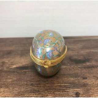 【美品★ビンテージ】陶器　卵型小物入れ　金装飾　和洋折衷