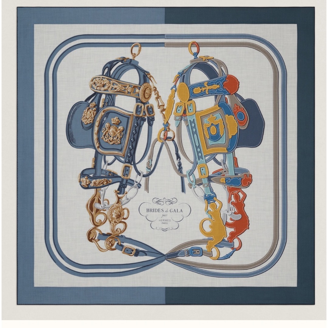 Hermes(エルメス)のエルメス　カレジェアン　140 ブリッド　ドゥ　ガラ　アップリケ　ピケ　ブルー系 レディースのファッション小物(バンダナ/スカーフ)の商品写真