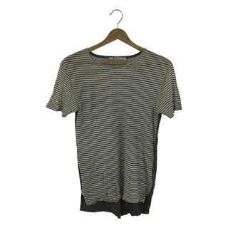 ティーバイアレキサンダーワン(T by Alexander Wang)のT by Alexander Wang / ティーバイアレキサンダーワン | リネン ウール シルク混 フロントボーダー ニット Tシャツ | XS | ホワイト / グレー | レディース(Tシャツ(半袖/袖なし))