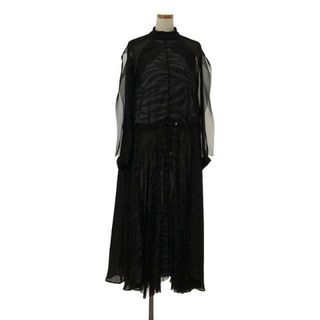 サカイ(sacai)の【美品】  sacai / サカイ | 2020SS | ゼブラ柄 シースルー ウエストギャザー プリーツ ワンピース | 1 | ブラック | レディース(ロングワンピース/マキシワンピース)