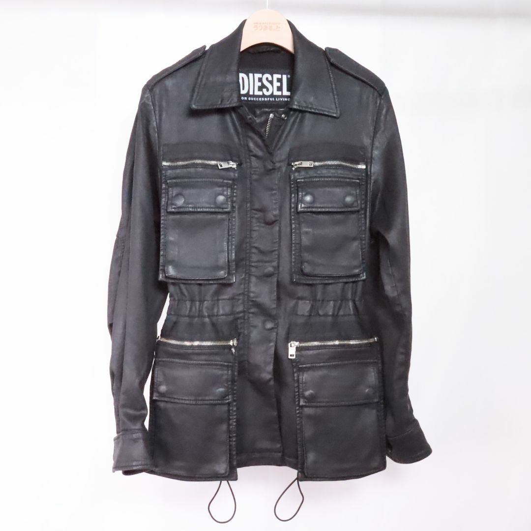 DIESEL(ディーゼル)のDIESEL　ディーゼル　ミリタリーレザー調ジャケット　黒　XS レディースのジャケット/アウター(ミリタリージャケット)の商品写真