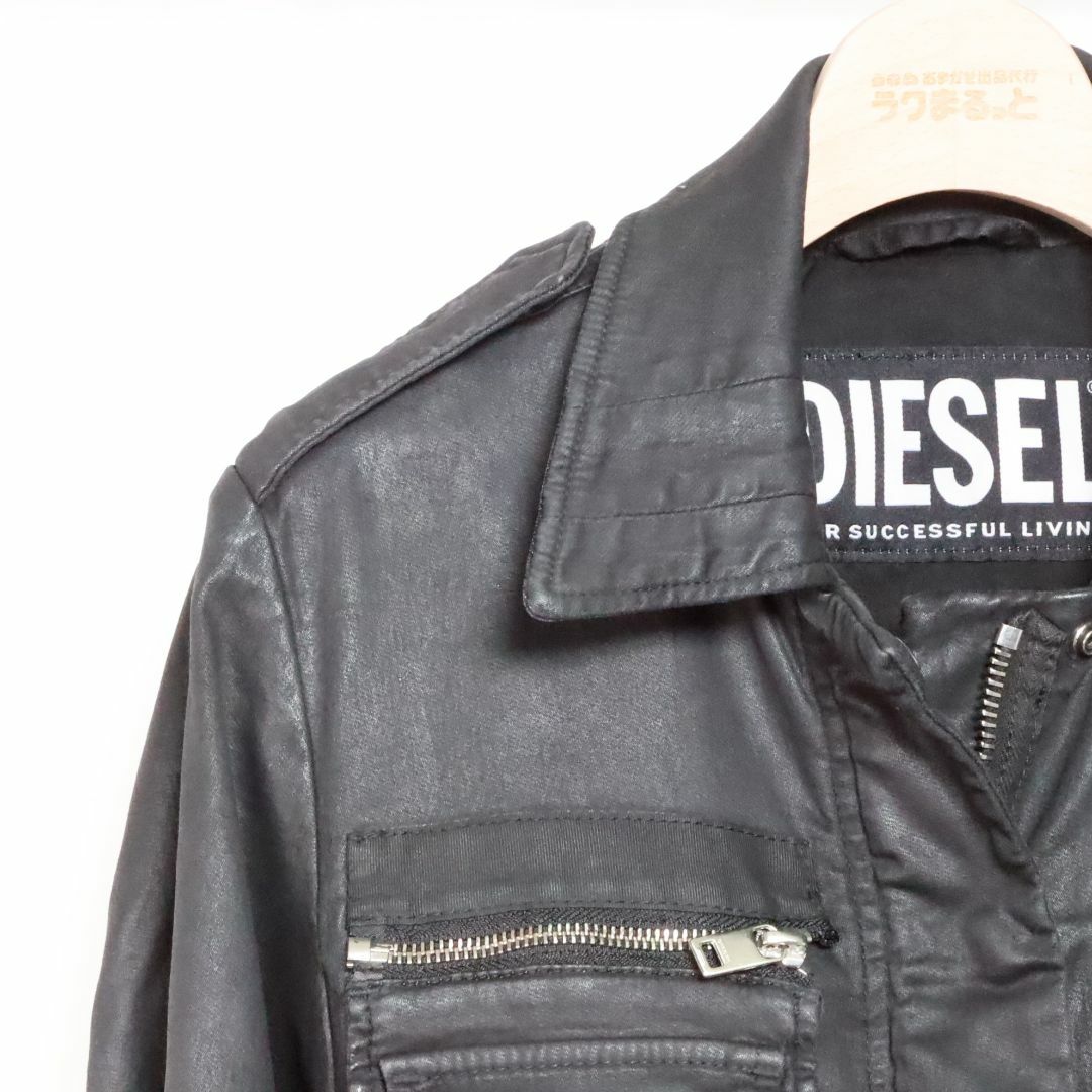 DIESEL(ディーゼル)のDIESEL　ディーゼル　ミリタリーレザー調ジャケット　黒　XS レディースのジャケット/アウター(ミリタリージャケット)の商品写真