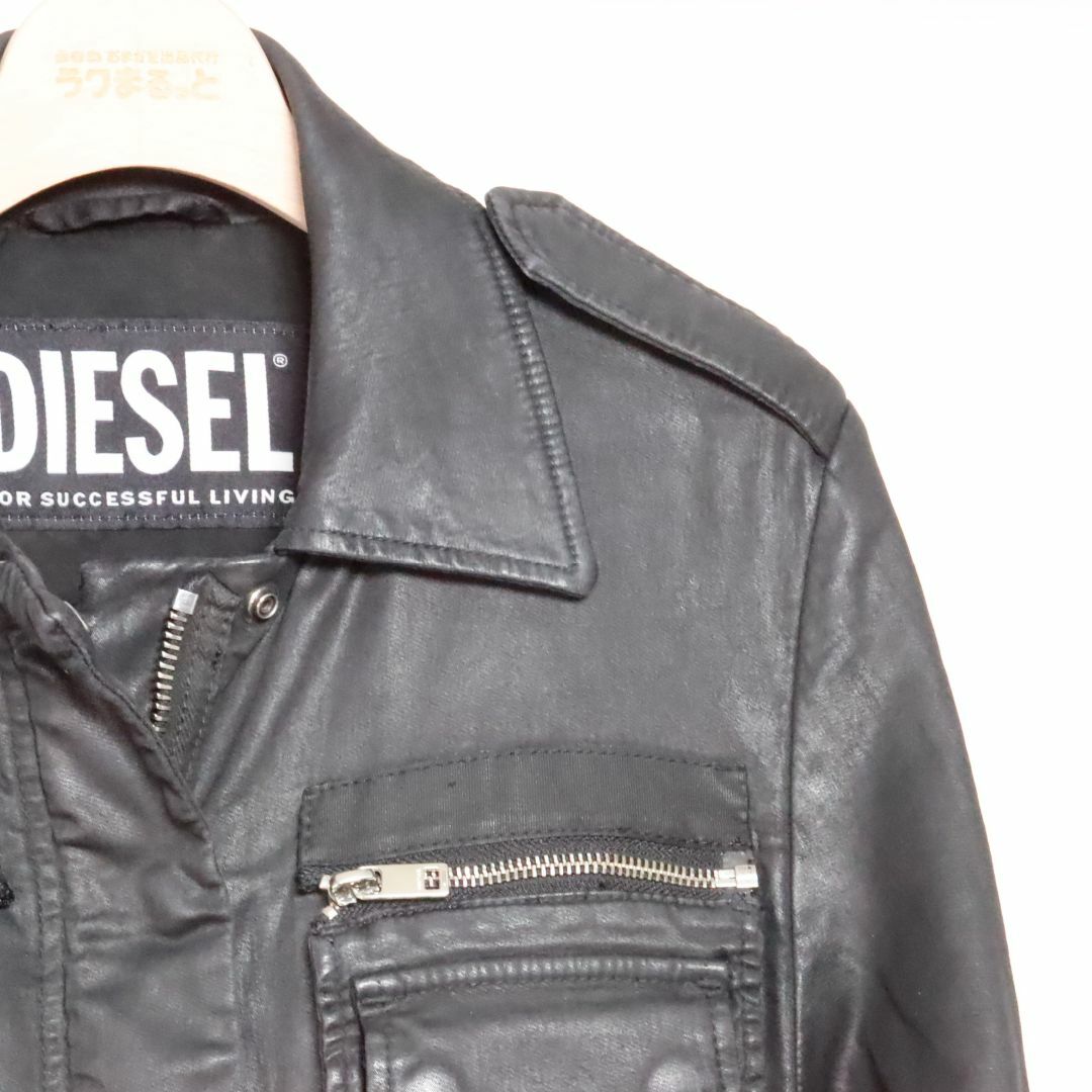 DIESEL(ディーゼル)のDIESEL　ディーゼル　ミリタリーレザー調ジャケット　黒　XS レディースのジャケット/アウター(ミリタリージャケット)の商品写真