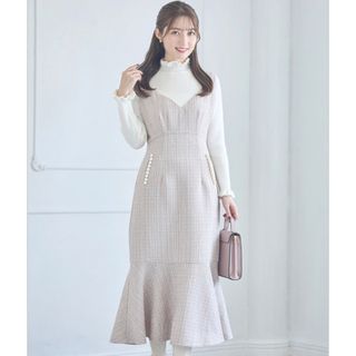 トッコクローゼット(TOCCO closet)のポケットパール付きマーメイドラインツイードジャンパースカート(ロングワンピース/マキシワンピース)