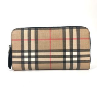 バーバリー(BURBERRY)のバーバリー BURBERRY ラウンドファスナー チェック 2つ折り財布 長財布 PVC ベージュ(財布)