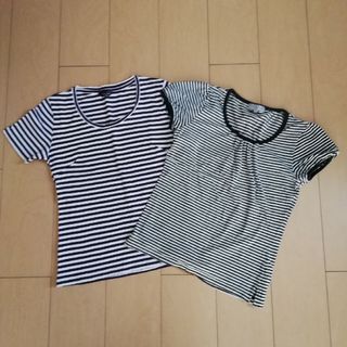 シマムラ(しまむら)のしまむら セオリア他 レディースボーダーカットソーTシャツ　M２点　事務服制服等(カットソー(半袖/袖なし))