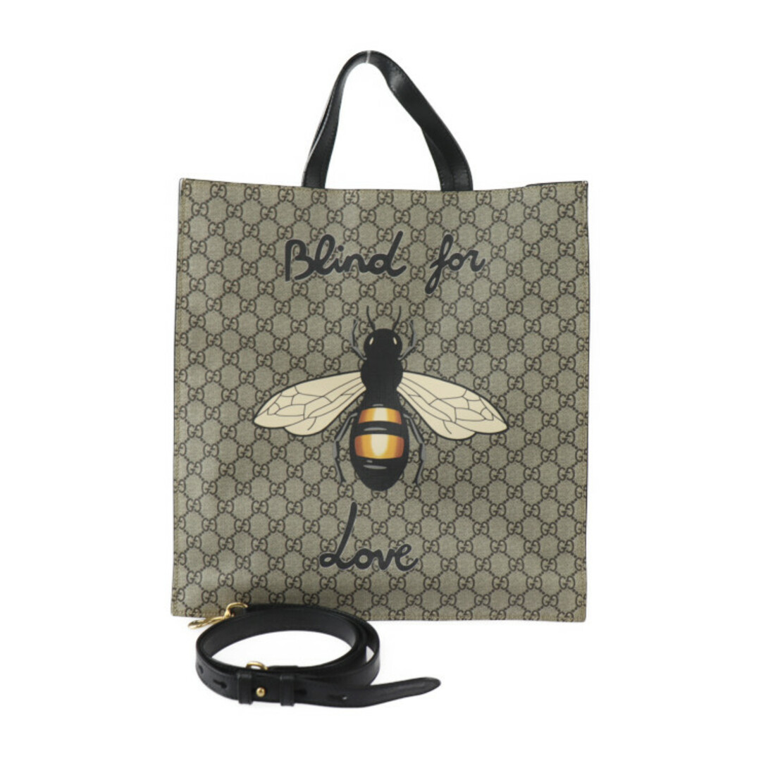 Gucci(グッチ)のGUCCI グッチ GGスプリーム Bee Print ビープリント トートバッグ トートバッグ 450950 PVC レザー  ベージュ ブラウン ブラック 2WAY ショルダーバッグ 蜂 【本物保証】 メンズのバッグ(トートバッグ)の商品写真