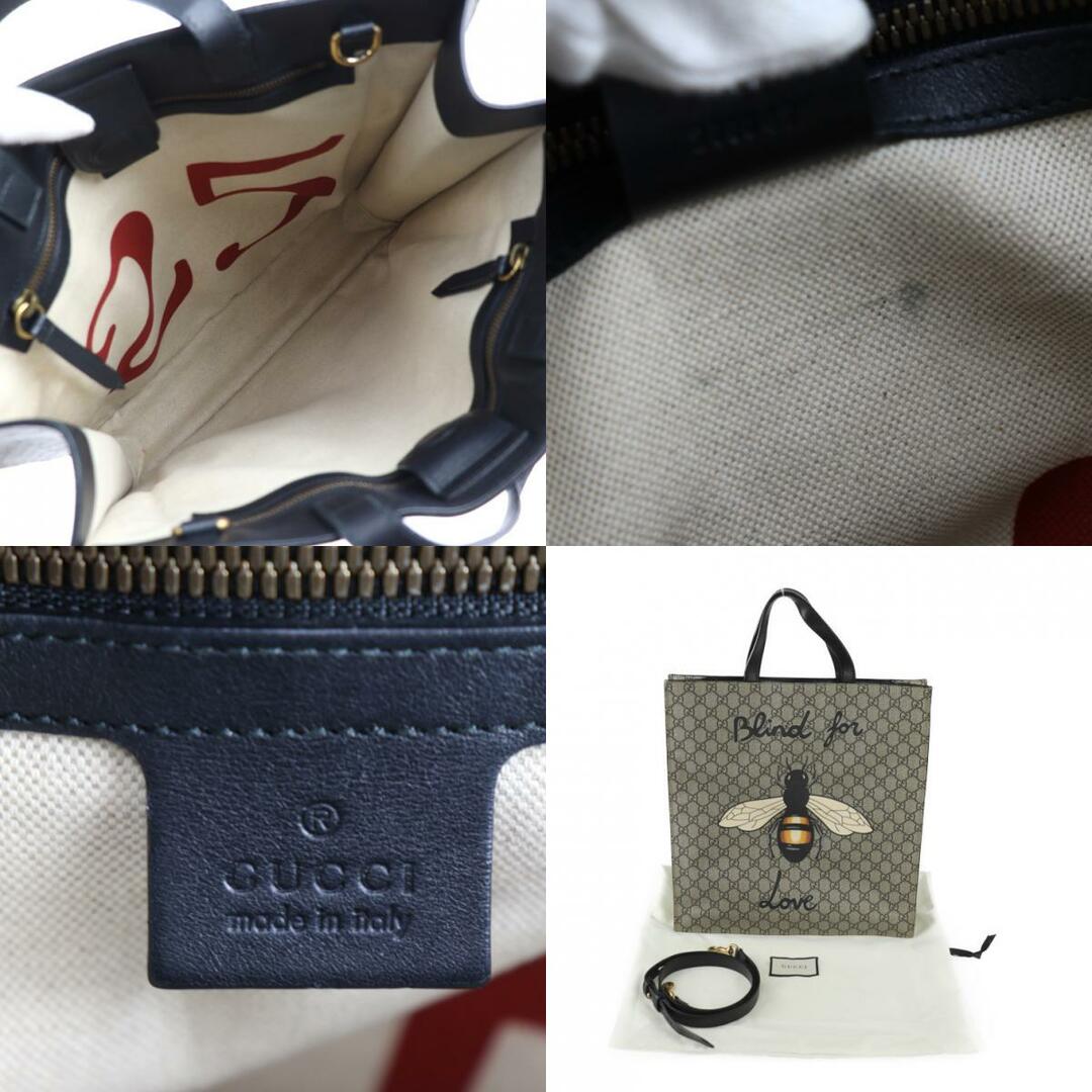 Gucci(グッチ)のGUCCI グッチ GGスプリーム Bee Print ビープリント トートバッグ トートバッグ 450950 PVC レザー  ベージュ ブラウン ブラック 2WAY ショルダーバッグ 蜂 【本物保証】 メンズのバッグ(トートバッグ)の商品写真