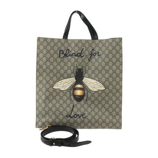 グッチ(Gucci)のGUCCI グッチ GGスプリーム Bee Print ビープリント トートバッグ トートバッグ 450950 PVC レザー  ベージュ ブラウン ブラック 2WAY ショルダーバッグ 蜂 【本物保証】(トートバッグ)