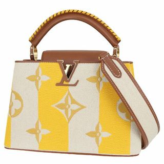 ルイヴィトン(LOUIS VUITTON)のルイヴィトン カプシーヌBB モノグラム ストライプ ジョーヌ イエロー キャンバス レザー ハンドバッグ ショルダーバッグ ミニバッグ 2WAY LVロゴ 限定 新品同様 3716(ハンドバッグ)