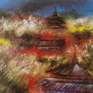 滝沢眞吾、【奈良長谷寺四季桜風景】、希少画集画より、状態良好(絵画/タペストリー)