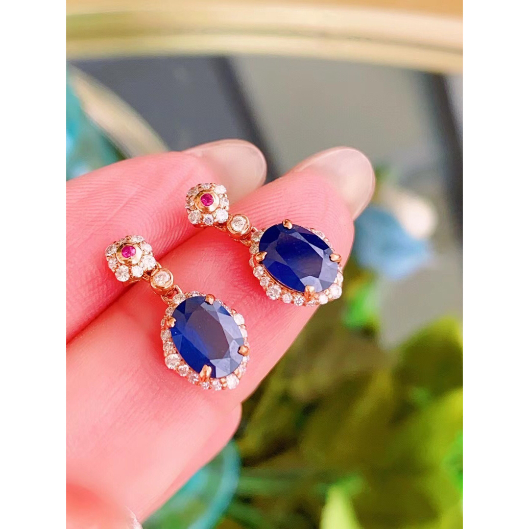 天然 ブルーサファイア ダイヤ ピアス2.6ct k18 ^ 天然 ブルーサファイア ダイヤ ピアス2.6ct k18 ^