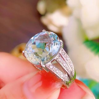 天然アクアマリン ダイヤ  リング7.59ct pt900 ^(リング(指輪))