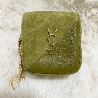 イヴサンローラン(Yves Saint Laurent)のイヴサンローラン　ジェイミーキューブ　チャーム　ラムスキンスエード　ゴールド黄緑(コインケース)