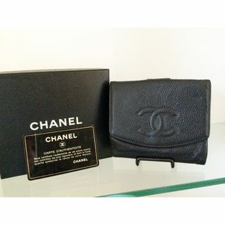 シャネル(CHANEL)の美品CHANEL シャネル ココマーク キャビアスキン 二つ折り 財布 ブラック(財布)