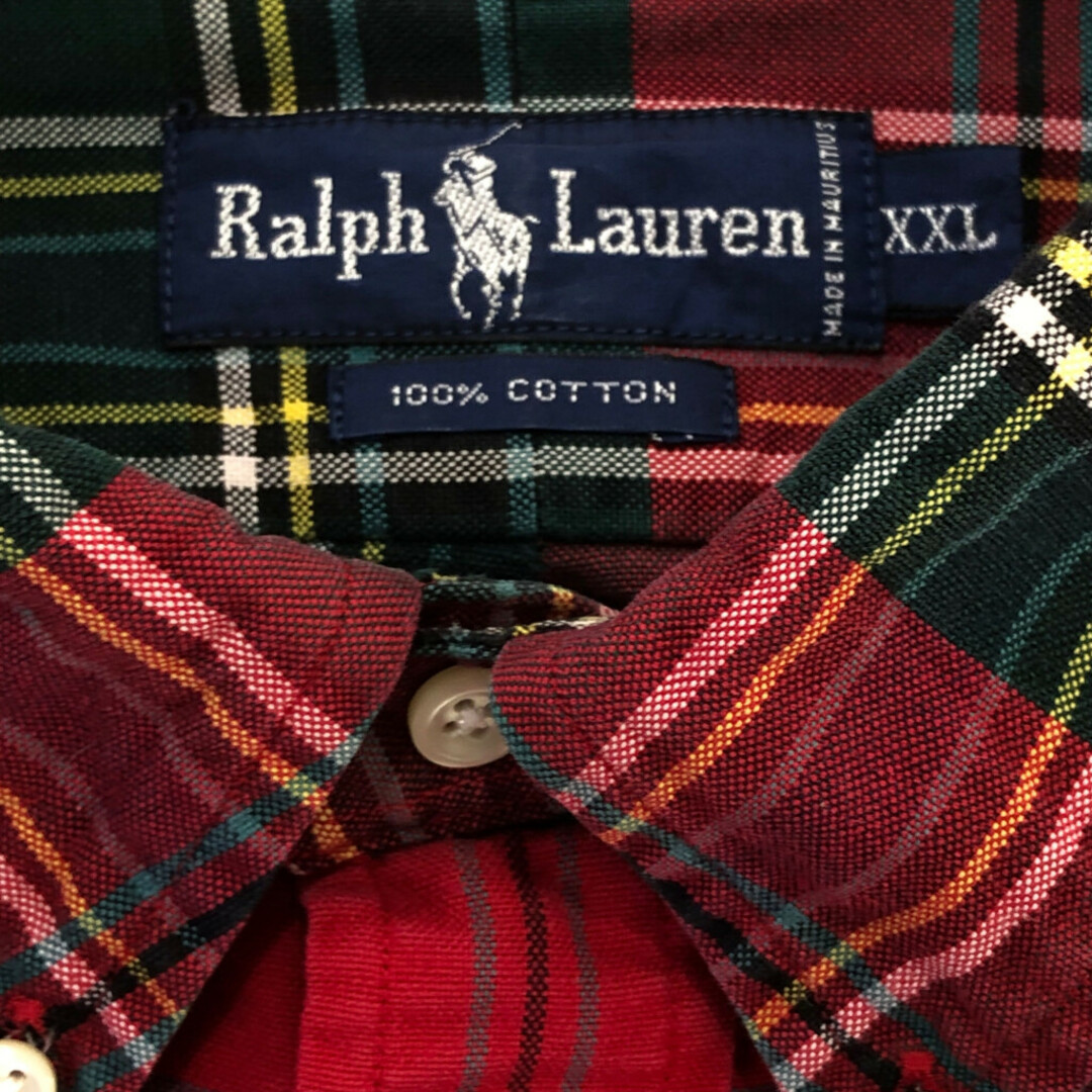 RALPH LAUREN ラルフローレン ボタンダウン 長袖シャツ アメカジ 大きいサイズ カジュアル チェック レッド (メンズ XXL) 中古 古着 P6819 メンズのトップス(シャツ)の商品写真