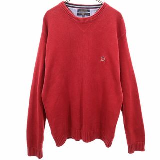 トミーヒルフィガー(TOMMY HILFIGER)のトミーヒルフィガー 長袖 セーター XL レッド TOMMY HILFIGER コットン ニット メンズ 古着 【240207】(ニット/セーター)