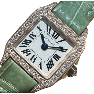カルティエ(Cartier)の　カルティエ Cartier ミニサントス ドゥモワゼル WF902004 ホワイト K18ピンクゴールド K18PG、純正K18PG尾錠、純正レザーストラップ クオーツ レディース 腕時計(腕時計)