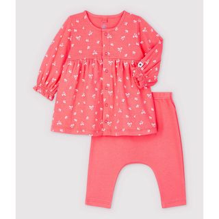 プチバトー(PETIT BATEAU)のチュビックプリントワンピース＆カルソンセット＿木の実柄　セットアップ　2点セット(ワンピース)