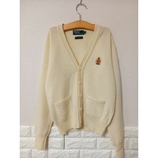 ポロラルフローレン(POLO RALPH LAUREN)のラルフローレン ニット カーディガン エンブレム 刺繍 オフホワイト 古着(カーディガン)