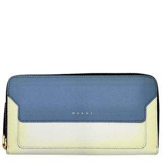 マルニ(Marni)の【在庫一掃】MARNI マルニ 長財布 ロングウォレット ラウンドファスナー バイカラー PFMOE11U08 レザー    ブルー 青 ホワイト 白 ゴールド金具 レディース【中古品】(財布)