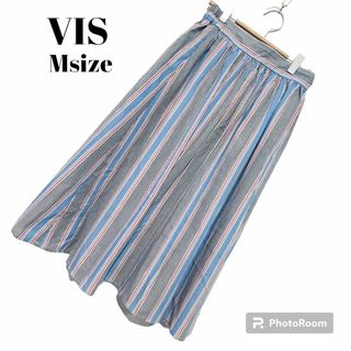 ヴィス(ViS)の【美品】VIS  マルチストライプ　フレアスカート　Mサイズ　ひざ下丈(ひざ丈スカート)