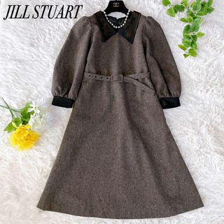 ジルスチュアート(JILLSTUART)の極美品✨JILLSTUART ジルスチュアート　ツイードワンピース　ラメ　襟　S(ロングワンピース/マキシワンピース)