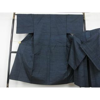 平和屋野田店■男性　紬　アンサンブル　色無地　濃藍色　正絹　逸品　A-br3102(着物)