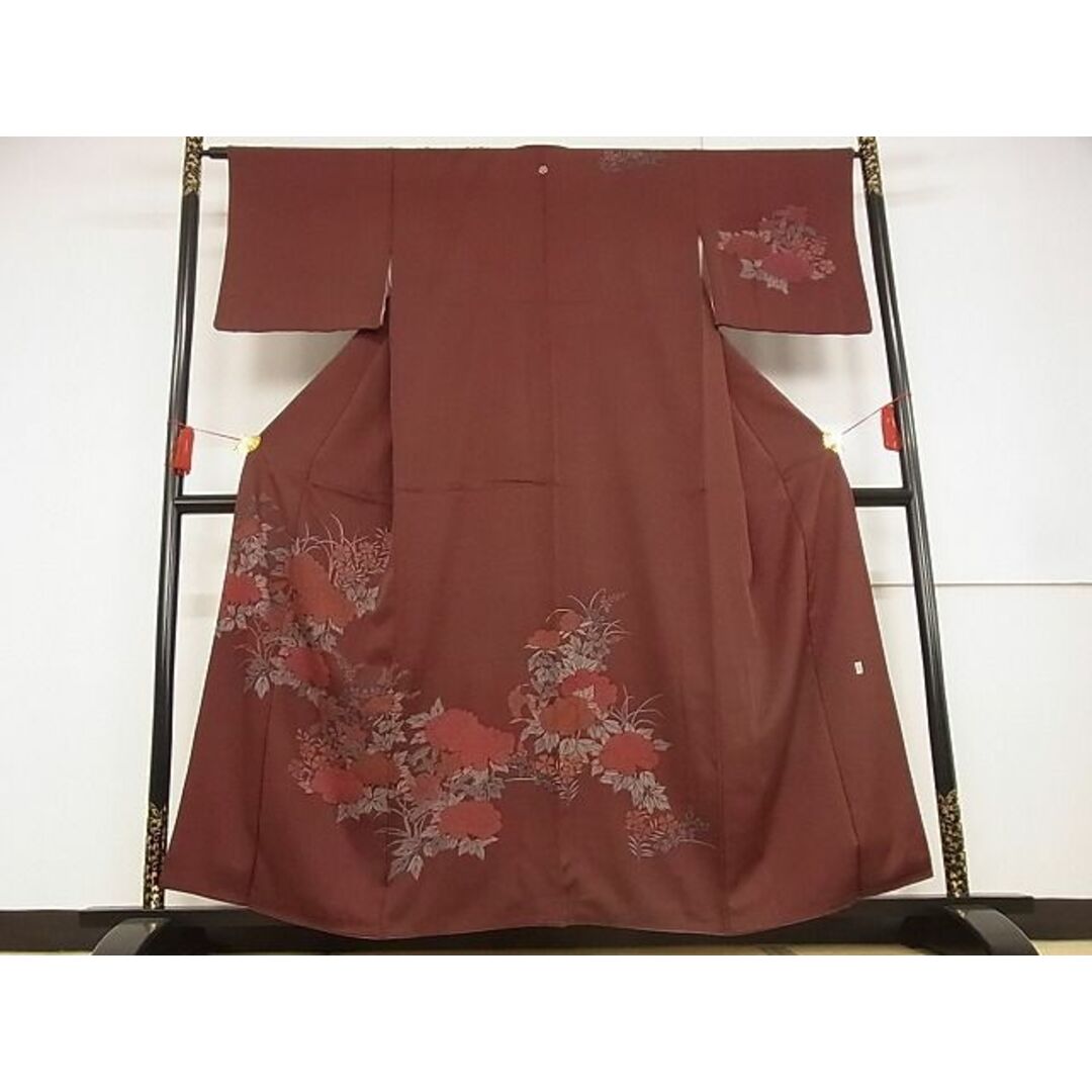 平和屋川間店■訪問着　作家物　草花文　着丈156cm　裄丈63.5cm　正絹　逸品　A-wj3361 レディースの水着/浴衣(着物)の商品写真