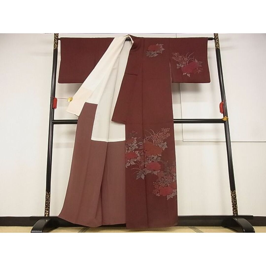 平和屋川間店■訪問着　作家物　草花文　着丈156cm　裄丈63.5cm　正絹　逸品　A-wj3361 レディースの水着/浴衣(着物)の商品写真