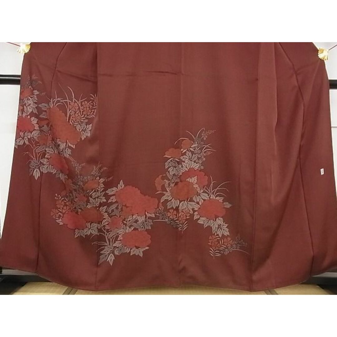 平和屋川間店■訪問着　作家物　草花文　着丈156cm　裄丈63.5cm　正絹　逸品　A-wj3361 レディースの水着/浴衣(着物)の商品写真