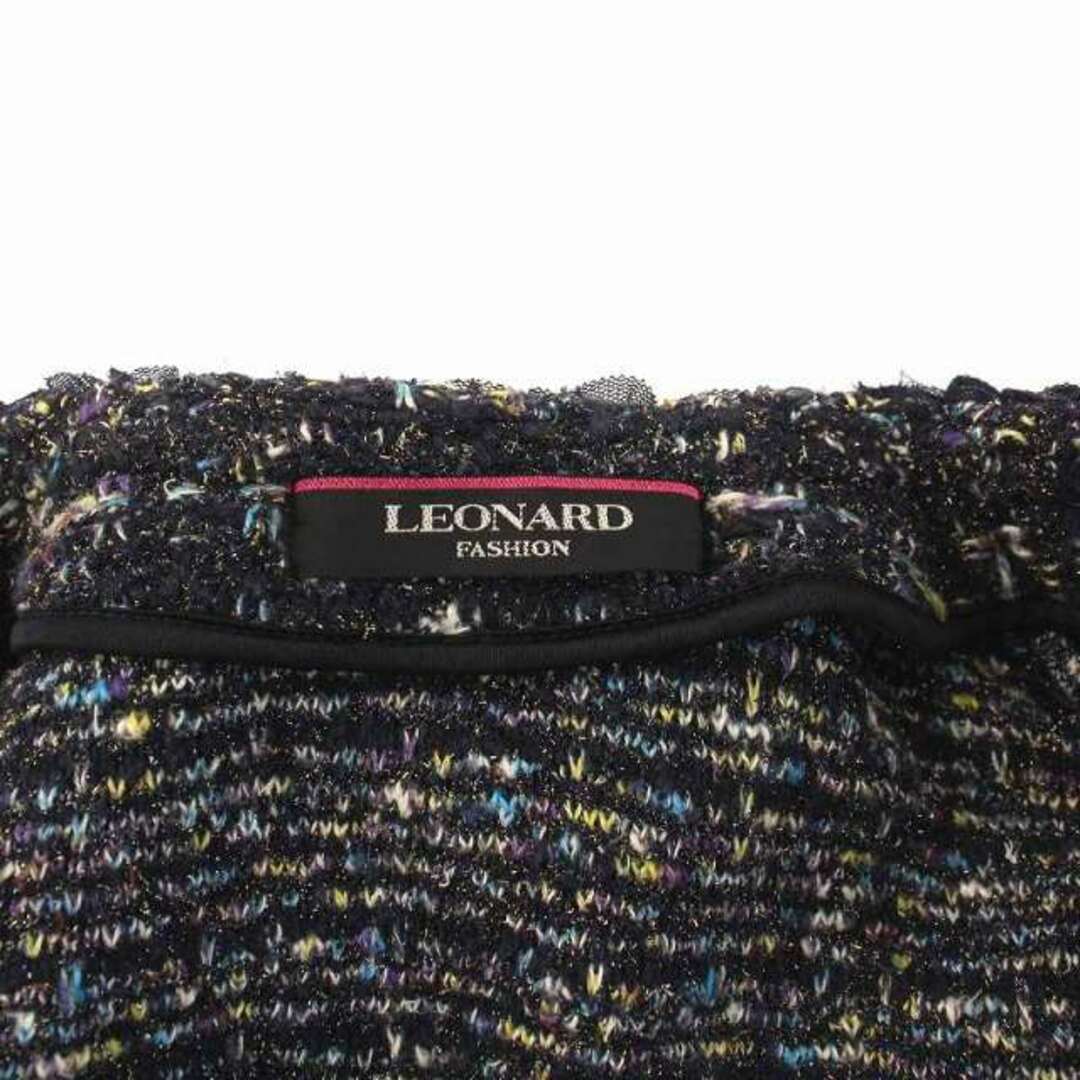 LEONARD(レオナール)のレオナール ノーカラージャケット ツイード アウター ラメ 38 M 紺 レディースのジャケット/アウター(ブルゾン)の商品写真