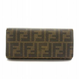 フェンディ(FENDI)のフェンディ 長財布 三つ折り ズッカ柄 ロゴ レザー 茶 8M0065(長財布)