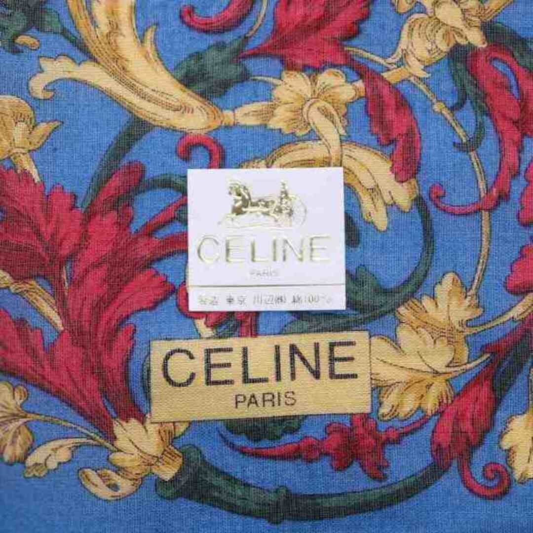 celine(セリーヌ)のセリーヌ ハンカチ ハンカチーフ ポケットチーフ ストール 総柄 水色 紺 レディースのファッション小物(ハンカチ)の商品写真