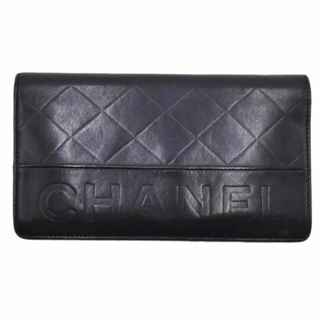 【CHANEL】二つ折り財布 マトラッセ 型押し ブラック　シャネル