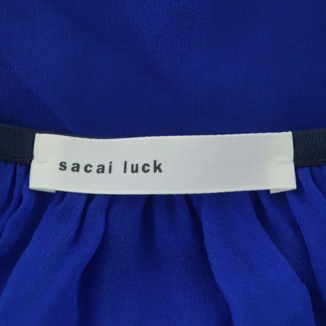 sacai luck(サカイラック)のサカイラック 切替トップス ニット カットソー 半袖 レース シルク 2 青 レディースのトップス(ニット/セーター)の商品写真