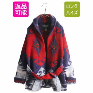 ラルフローレン(Ralph Lauren)の手編み 90s LAUREN ラルフローレン ショールカラー ネイティブ ニット ガウン レディース M メンズ S オールド カーディガン ハンドメイド(カーディガン)