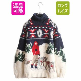 ラルフローレン(Ralph Lauren)の手編み 90s LAUREN ラルフローレン タートルネック ハンド ニット セーター レディース S 90年代 オールド ハンドメイド ノルディック 絵柄(ニット/セーター)