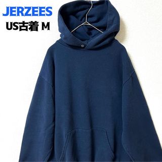 ジャージーズ(JERZEES)のUS古着 JERZEES スウェットパーカー 無地 プレーン ネイビー M (パーカー)