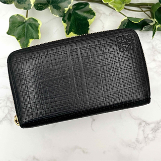 ロエベ(LOEWE)のロエベ コンパクト ジップウォレット  財布 廃盤モデル 黒 カーフ ブラック(コインケース)