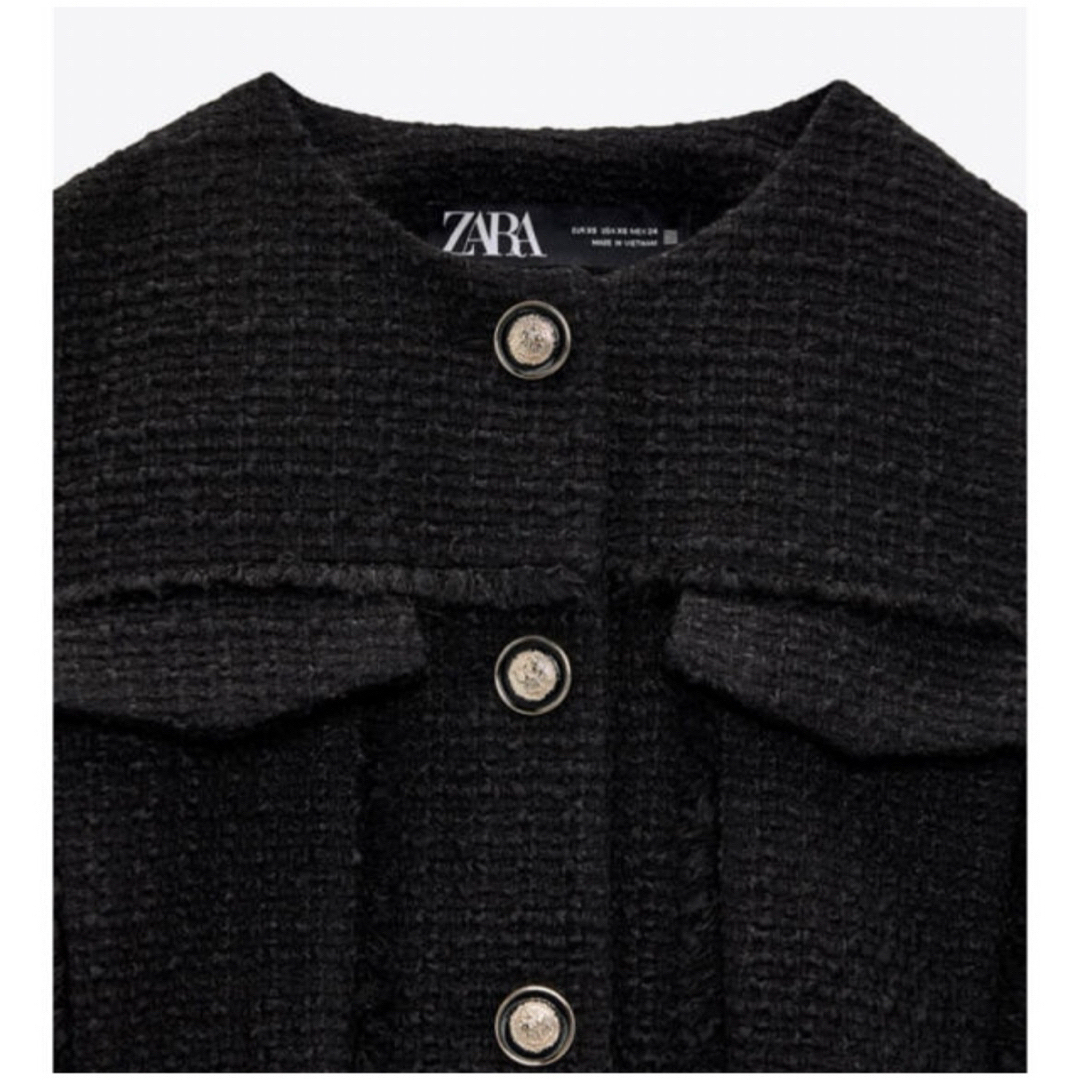 ZARA(ザラ)のZARA ノーカラー ツイードジャケット クロップドジャケット(XS) レディースのジャケット/アウター(ノーカラージャケット)の商品写真