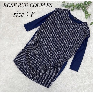 ローズバッドカップルズ(ROSE BUD COUPLES)のROSE BUD COUPLES  レディース　七分丈　ワンピース　ネイビー　F(ひざ丈ワンピース)