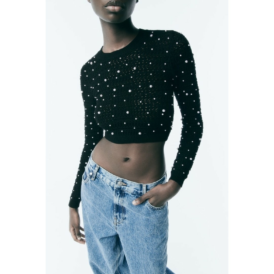 ZARA - ZARA クロップドニットセーター パールビーズ Sサイズ ZARA - ZARA クロップドニットセーター パールビーズ Sサイズ