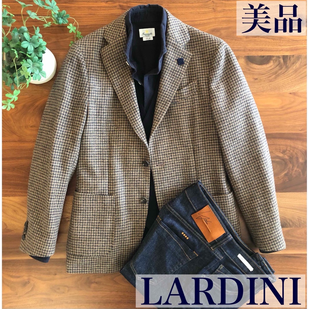 LARDINI(ラルディーニ)の【美品】LARDINIラルディーニ千鳥格子ブラウンジャケット44クリーニング済 メンズのジャケット/アウター(テーラードジャケット)の商品写真