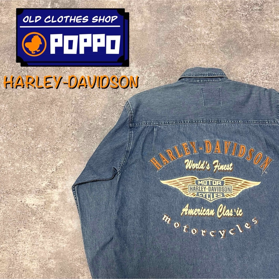 Harley Davidson(ハーレーダビッドソン)のハーレーダビッドソン☆ウィングロゴプリント刺繍ロゴデニムシャツ メンズのトップス(シャツ)の商品写真