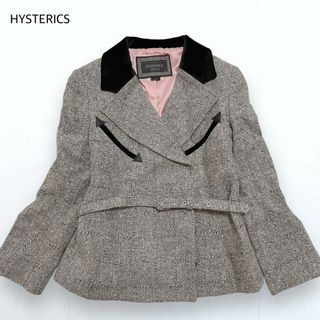 ヒステリックス(HYSTERICS)の美品＊ヒステリックス シルク混 羊革 ベロア ツイード ジャケット グレー S(テーラードジャケット)