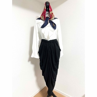 コシノジュンコ(JUNKO KOSHINO)のミチココシノ センターギャザー ロングスカート ドレープ フォーマル エレガント(ロングスカート)