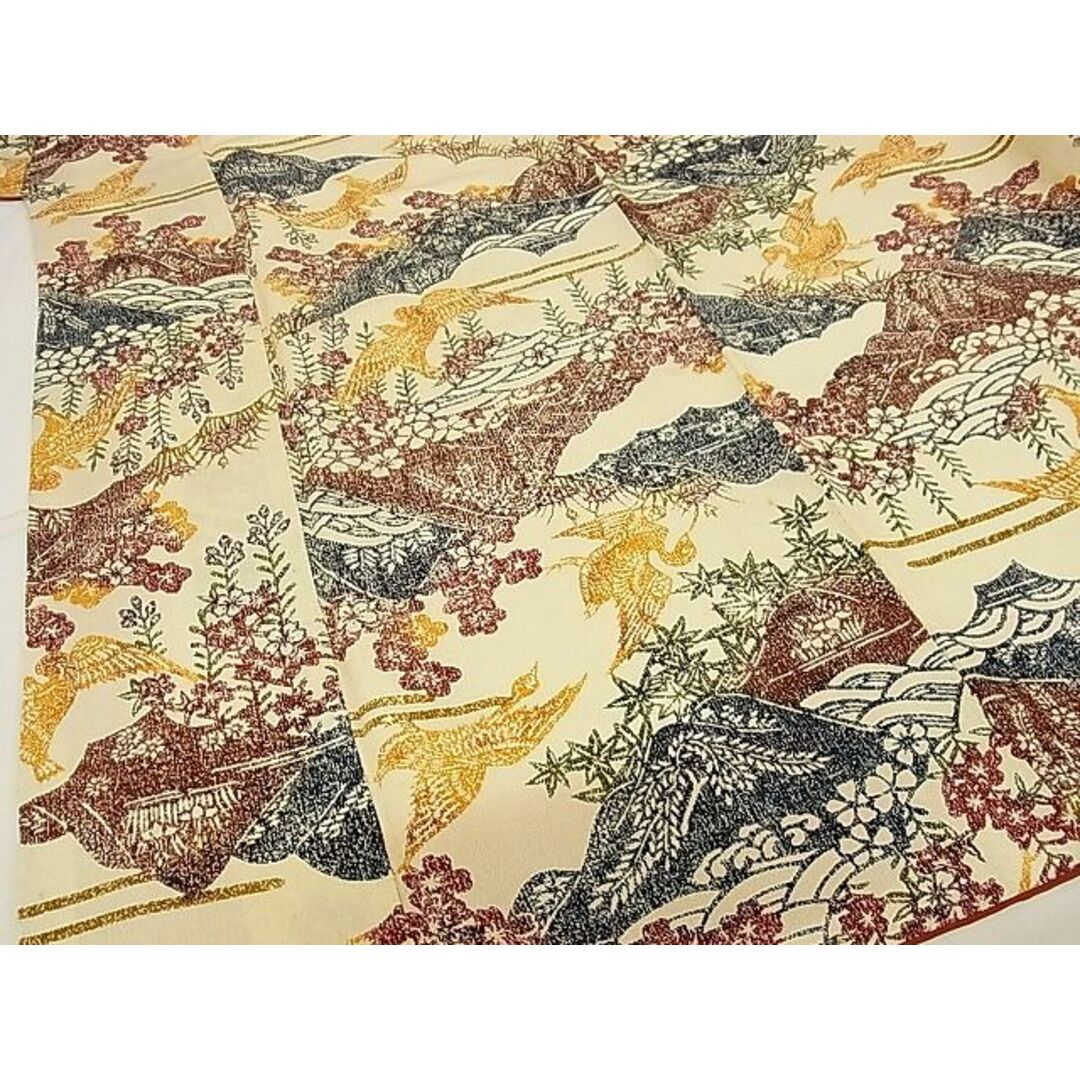 平和屋川間店□上質な小紋 木版染め 風景花鳥文 鬼しぼ縮緬 着丈165cm 平和屋川間店□上質な小紋 木版染め 風景花鳥文 鬼しぼ縮緬 着丈165cm