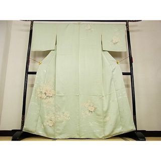 平和屋野田店■訪問着　牡丹梅文　銀彩　着丈162cm　裄丈68cm　正絹　逸品 A-ja2822(着物)