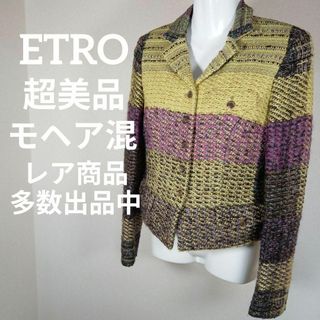 エトロ(ETRO)の23-267超美品　エトロ　ジャケット　40　ボーダー　モヘア混　ツイード(テーラードジャケット)